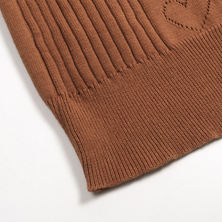 Women's brown vintage textured knit V-neck T-shirt