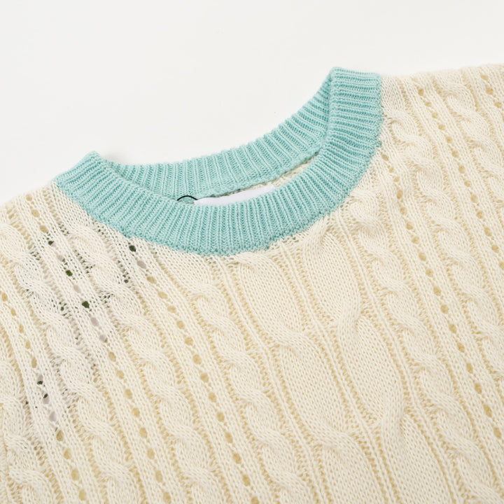 Women's white vintage knit casual T-shirt