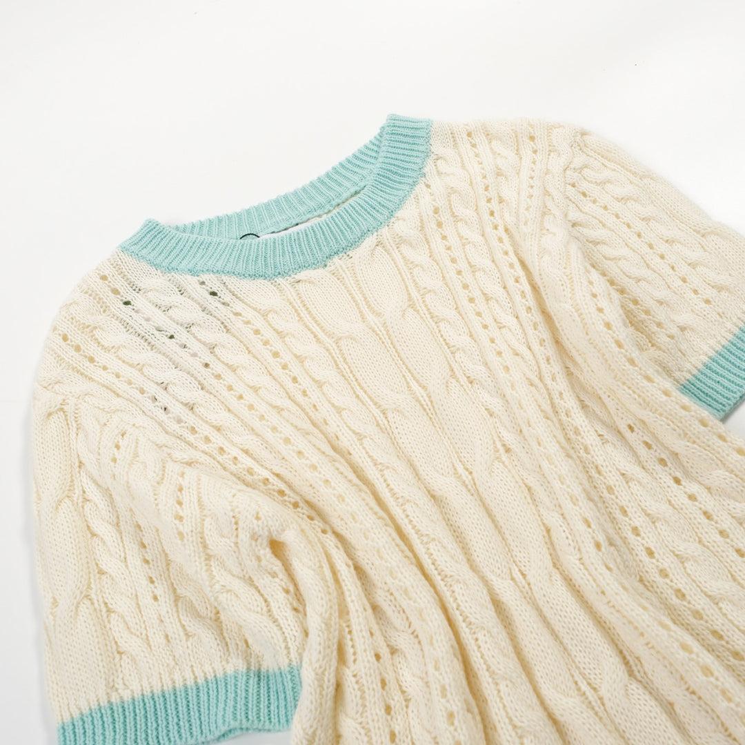 Women's white vintage knit casual T-shirt