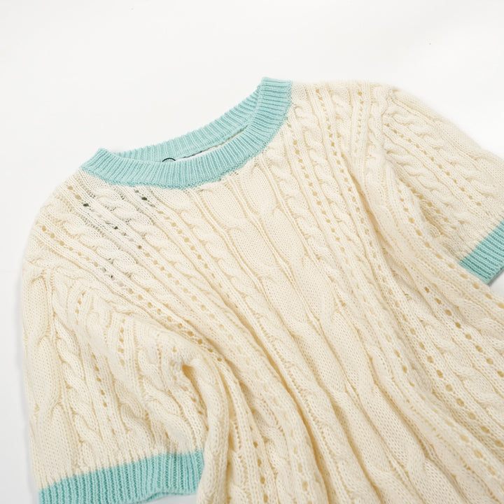 Women's white vintage knit casual T-shirt