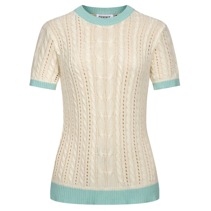 Women's white vintage knit casual T-shirt