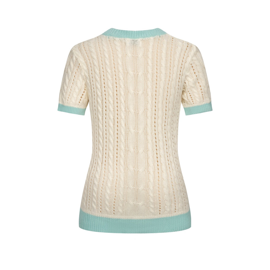 Women's white vintage knit casual T-shirt