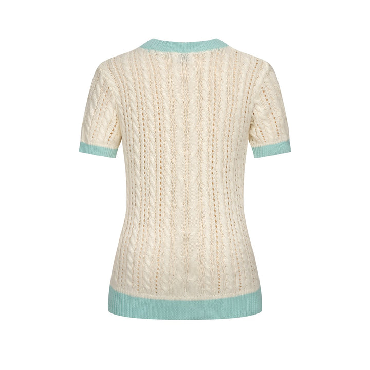 Women's white vintage knit casual T-shirt