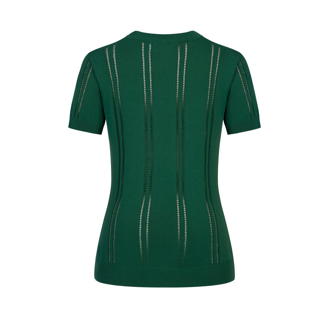 Women's green vintage lace-up knit summer T-shirt