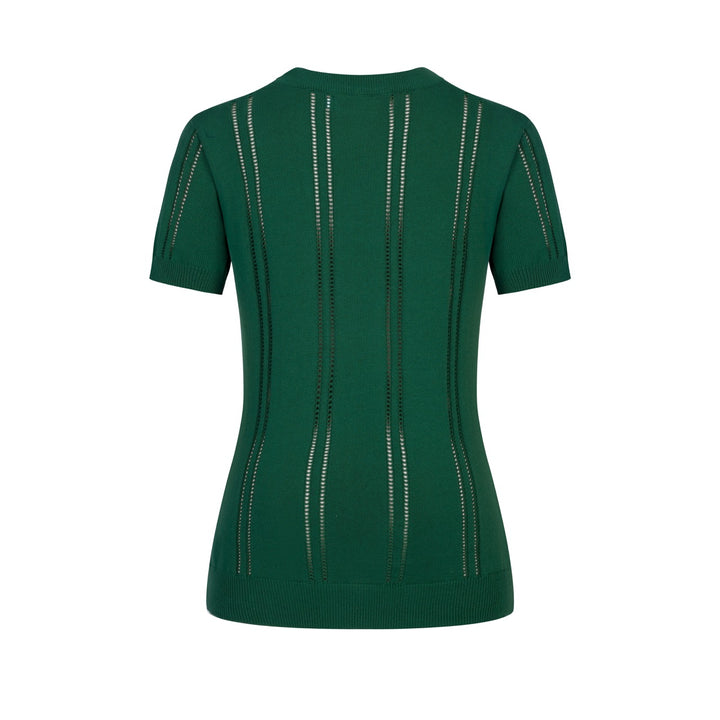 Women's green vintage lace-up knit summer T-shirt