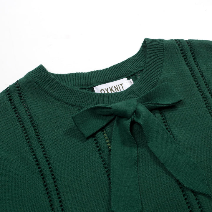 Women's green vintage lace-up knit summer T-shirt
