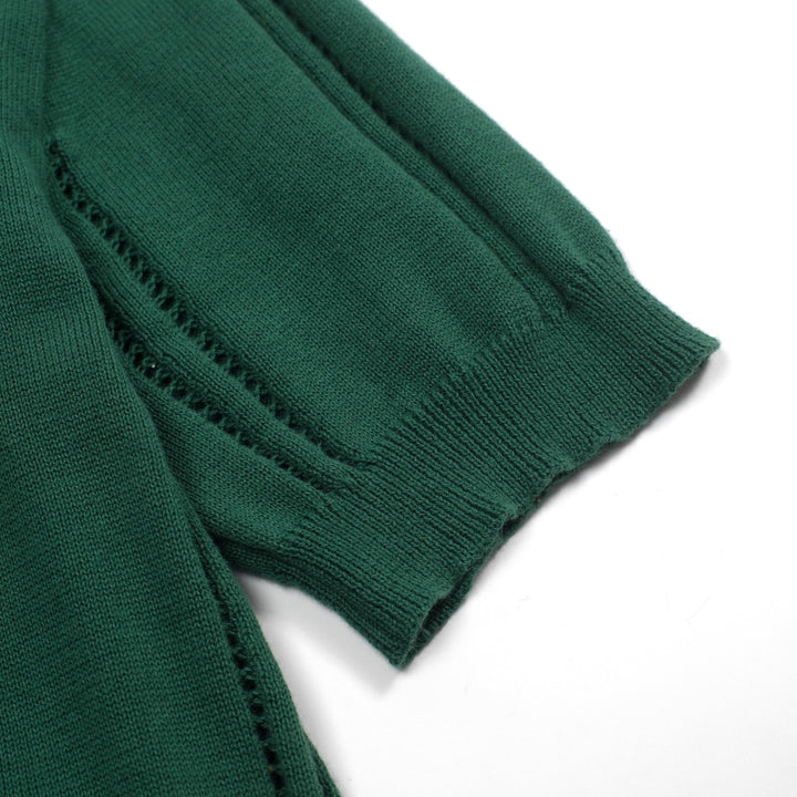 Women's green vintage lace-up knit summer T-shirt