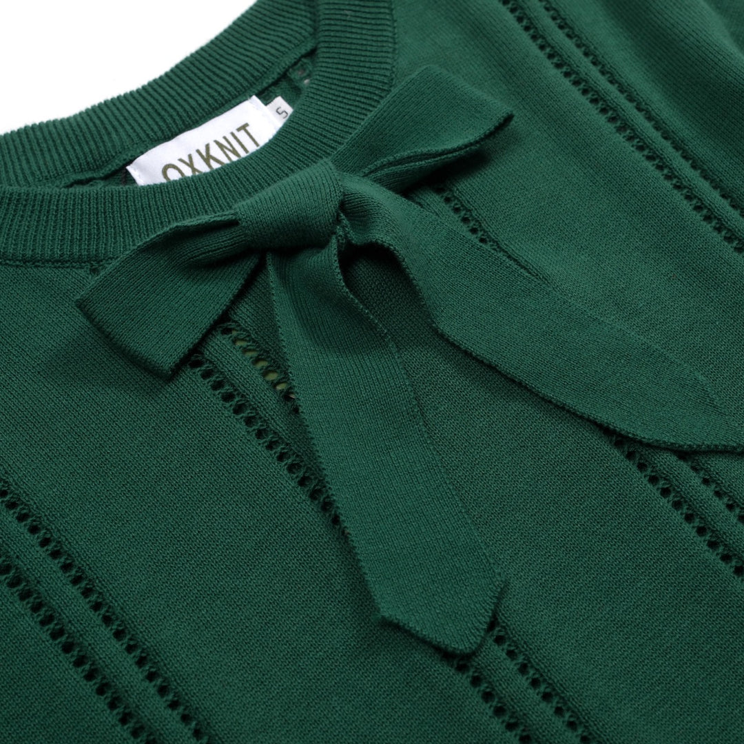 Women's green vintage lace-up knit summer T-shirt