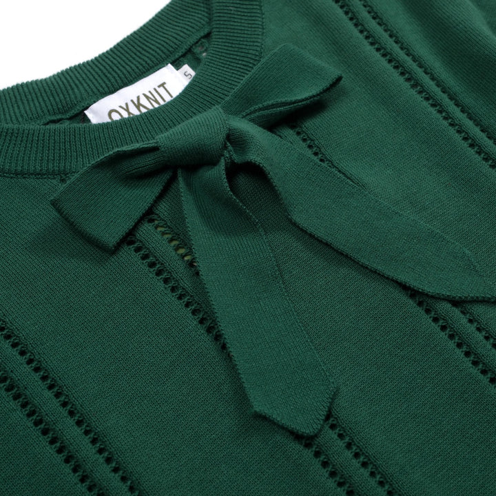 Women's green vintage lace-up knit summer T-shirt