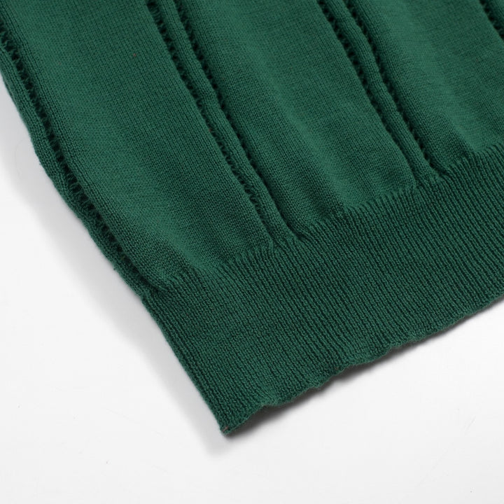 Women's green vintage lace-up knit summer T-shirt