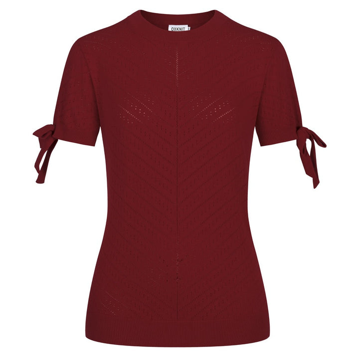 Women's red vintage knit bow design T-shirt