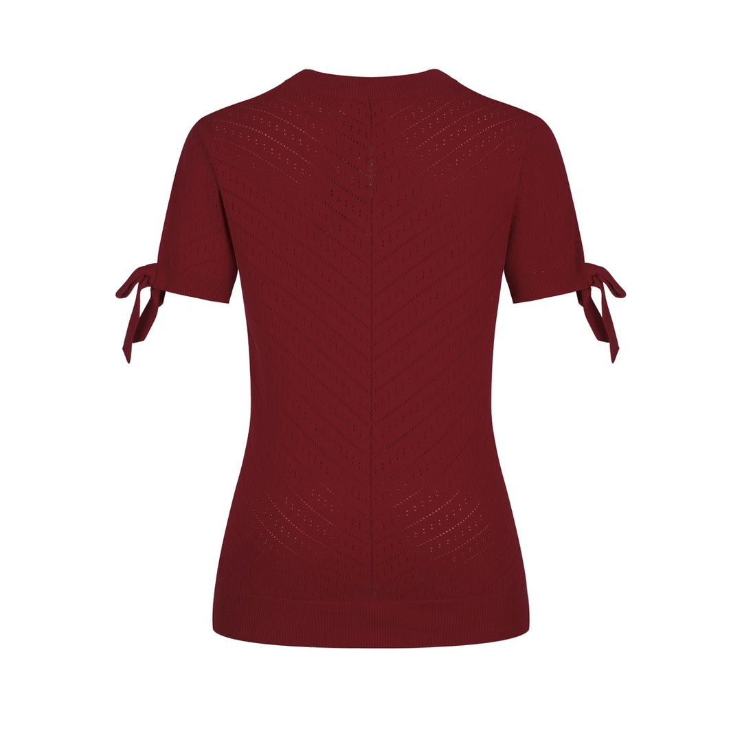 Women's red vintage knit bow design T-shirt