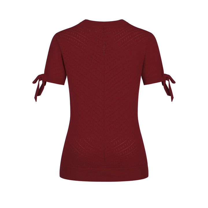 Women's red vintage knit bow design T-shirt