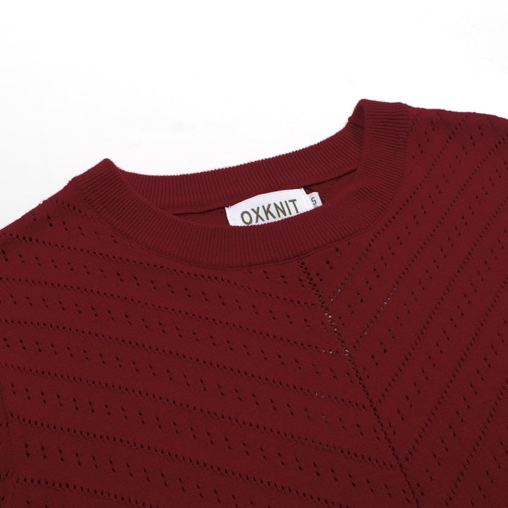 Women's red vintage knit bow design T-shirt
