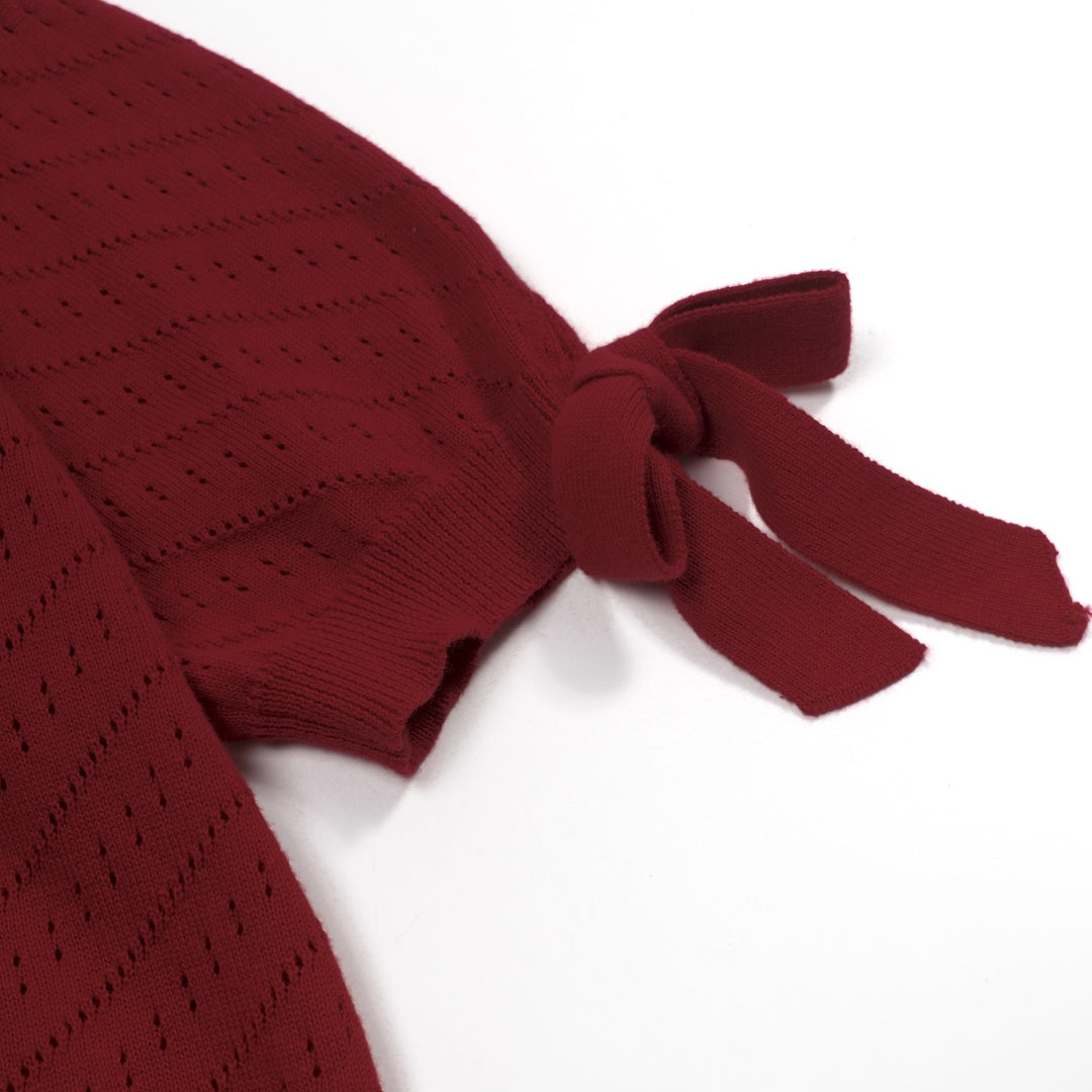 Women's red vintage knit bow design T-shirt