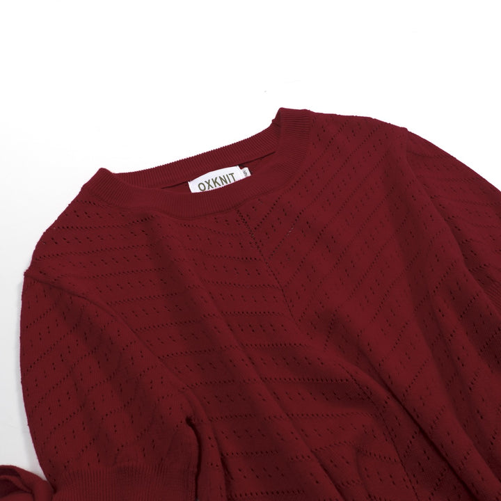 Women's red vintage knit bow design T-shirt