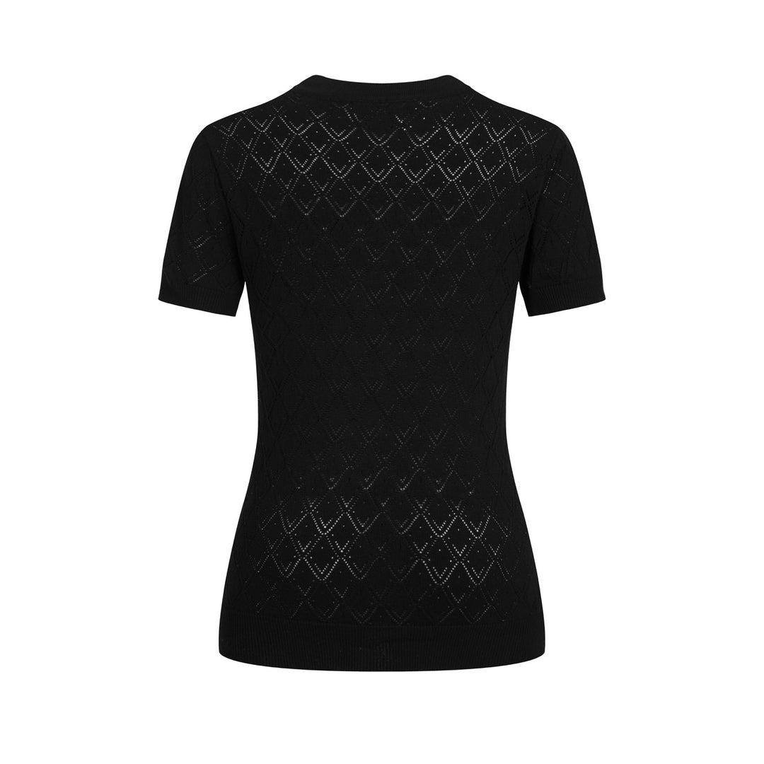 Women's black vintage knit lace-up summer T-shirt