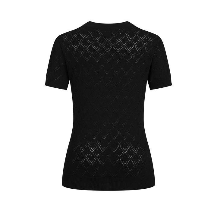 Women's black vintage knit lace-up summer T-shirt