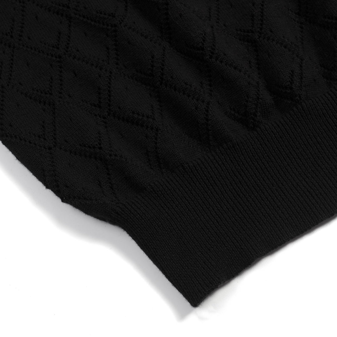 Women's black vintage knit lace-up summer T-shirt