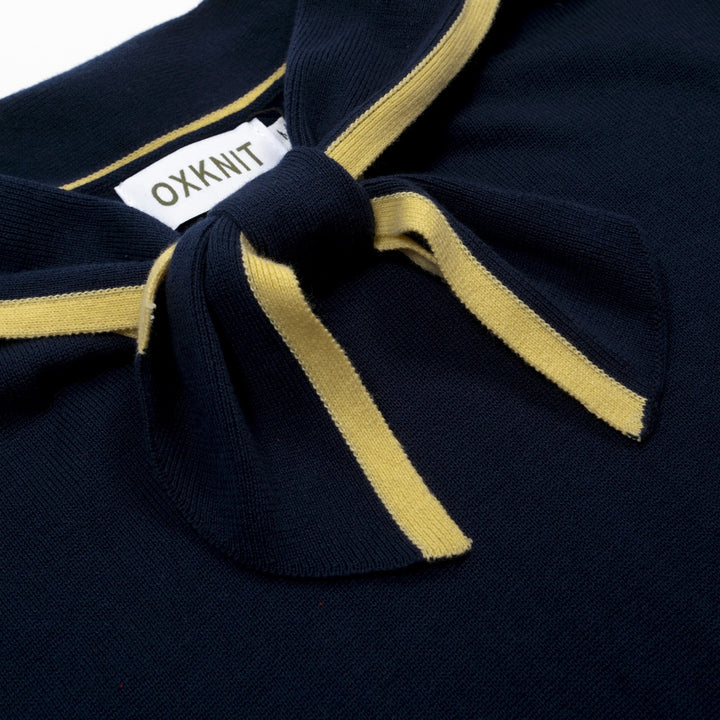 Women's dark blue vintage knit lace-up summer T-shirt