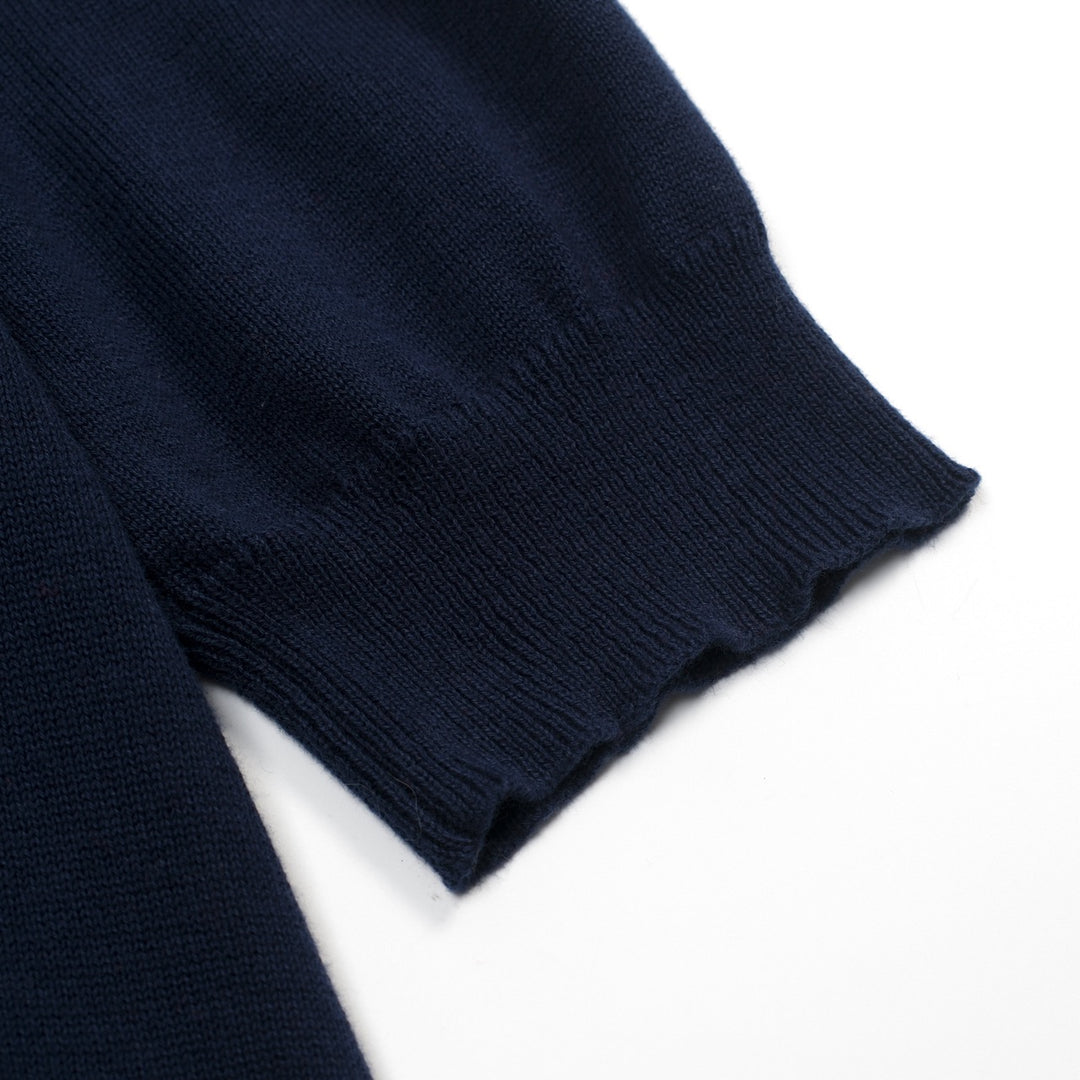 Women's dark blue vintage knit lace-up summer T-shirt