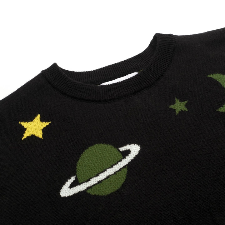 Women's black vintage jacquard Planet knit T-shirt