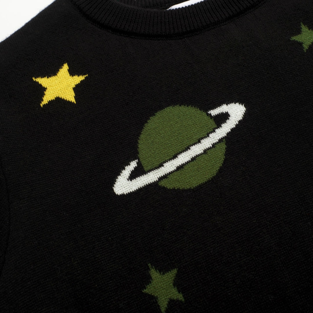 Women's black vintage jacquard Planet knit T-shirt