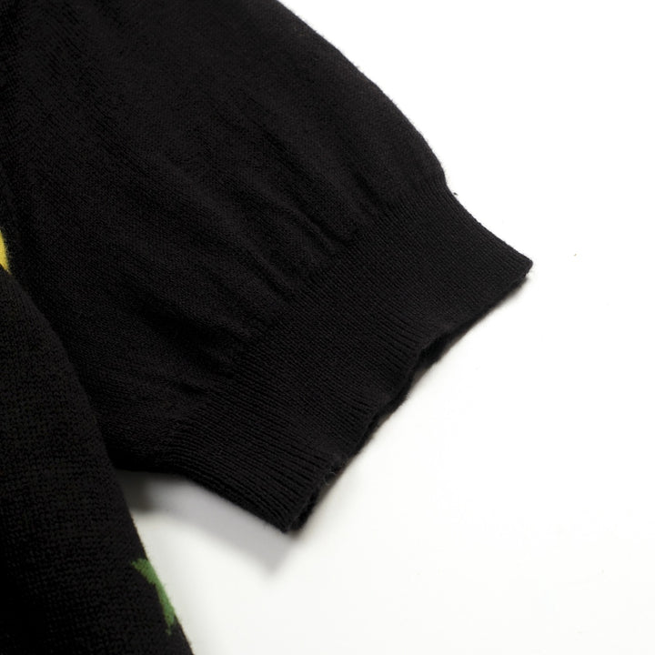 Women's black vintage jacquard Planet knit T-shirt