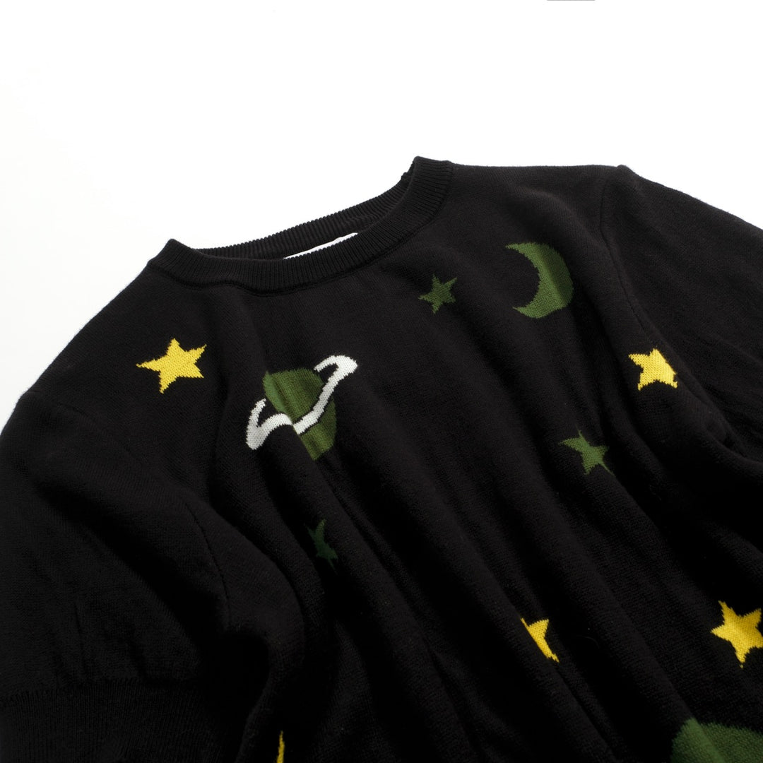 Women's black vintage jacquard Planet knit T-shirt