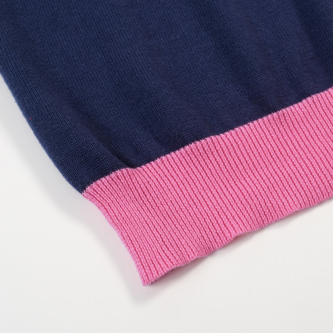 Women's dark blue Planet embroidery vintage knit T-shirt