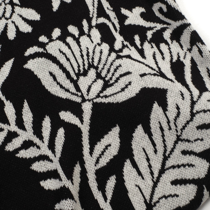 Women's black vintage plant jacquard knit summer T-shirt