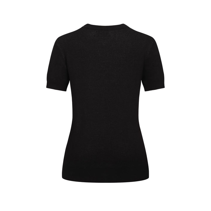 Women's black vintage plant jacquard knit summer T-shirt