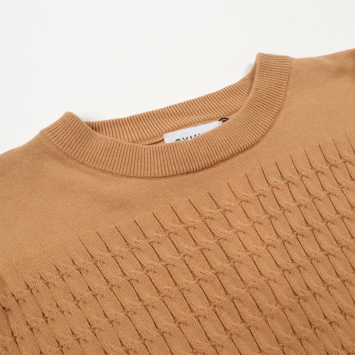 Women's khaki knit texture bubble sleeve T-shirt