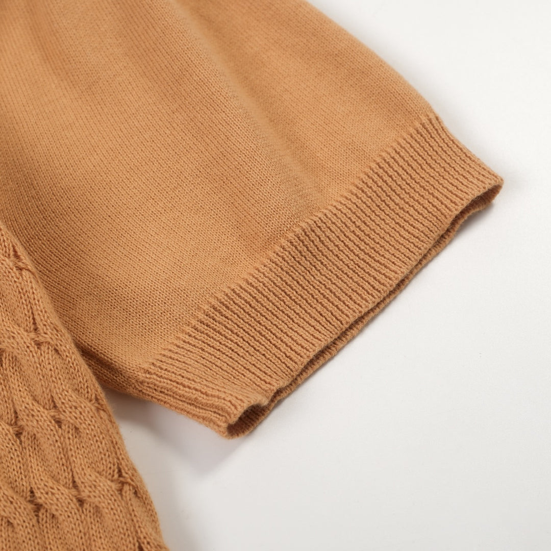 Women's khaki knit texture bubble sleeve T-shirt