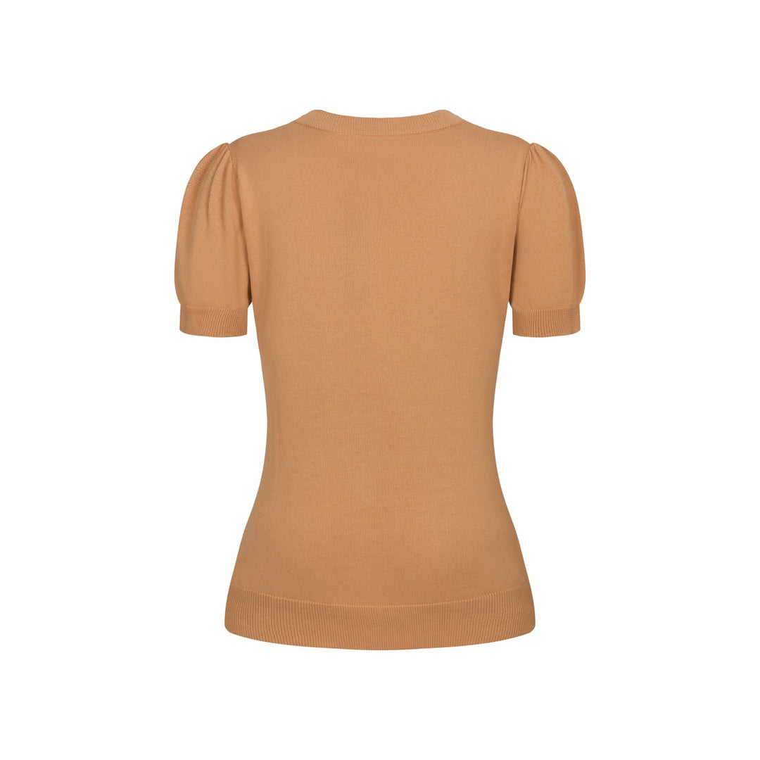 Women's khaki knit texture bubble sleeve T-shirt