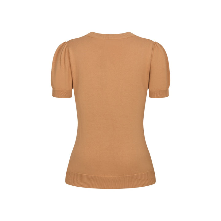 Women's khaki knit texture bubble sleeve T-shirt