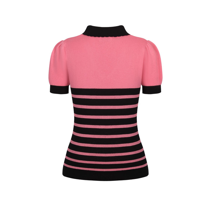 Kvinders pink stribet dukkekrave sløjfe strikket T-shirt