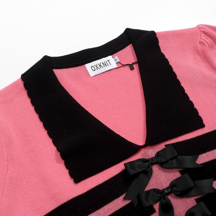 Kvinders pink stribet dukkekrave sløjfe strikket T-shirt