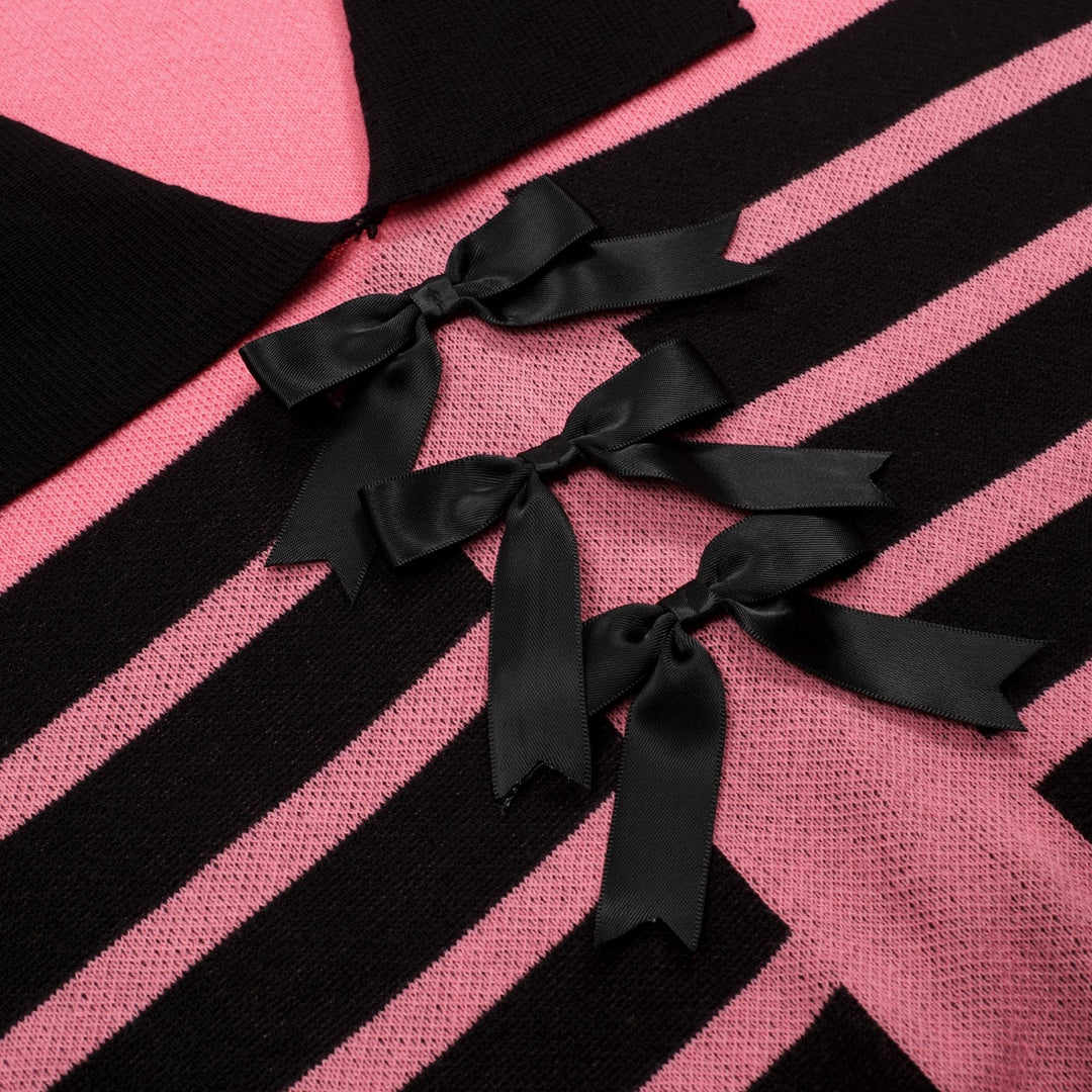 Kvinders pink stribet dukkekrave sløjfe strikket T-shirt