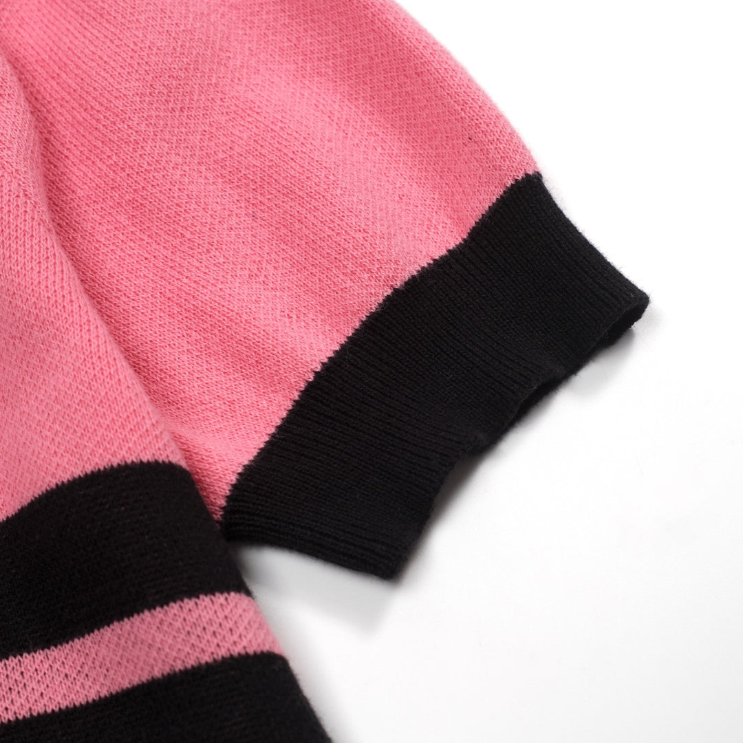 Kvinders pink stribet dukkekrave sløjfe strikket T-shirt