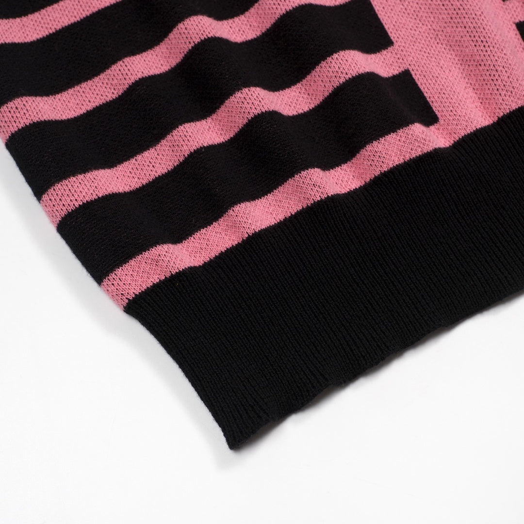 Kvinders pink stribet dukkekrave sløjfe strikket T-shirt