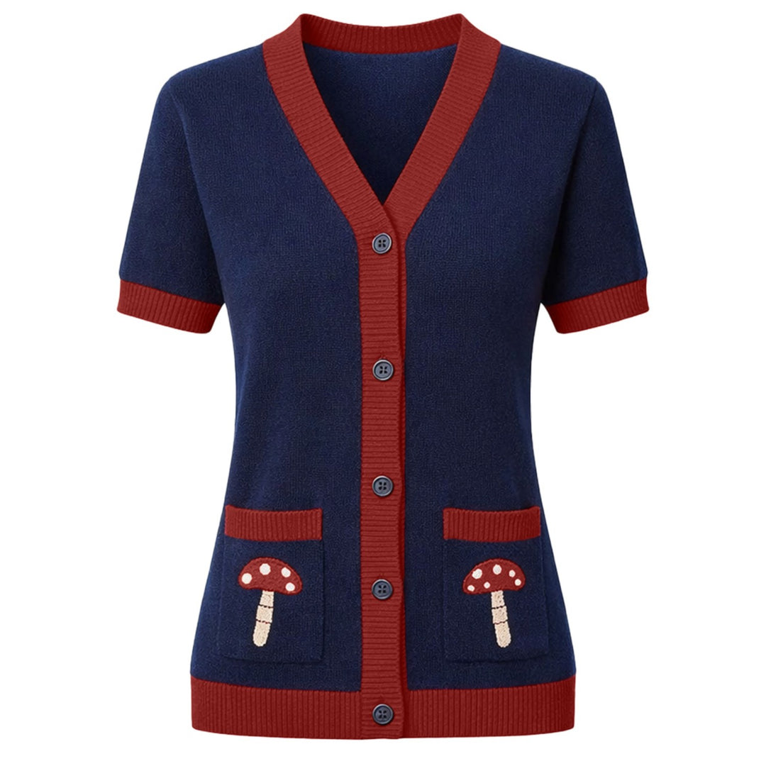 Women's dark blue Squirrel vintage V-neck cardigan