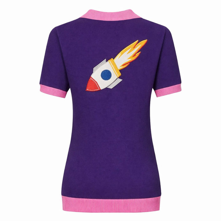 Women's purple vintage embroidery craft V-neck cardigan