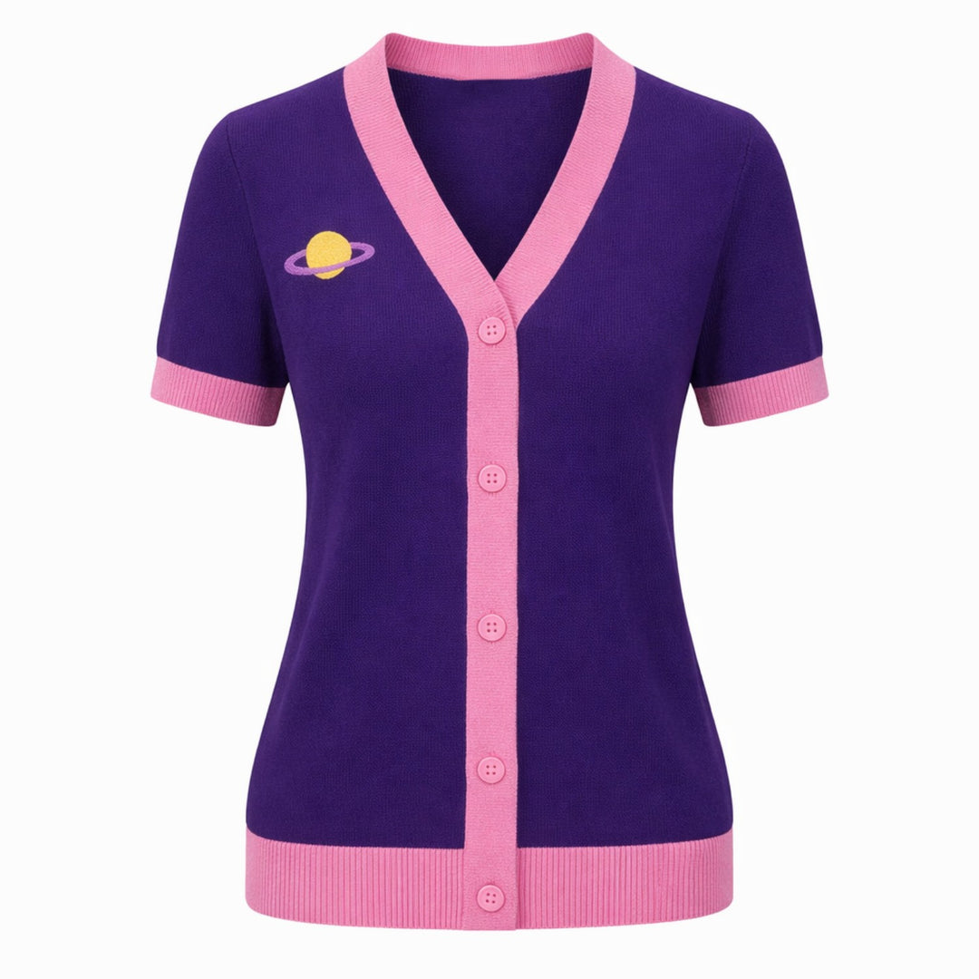 Women's purple vintage embroidery craft V-neck cardigan