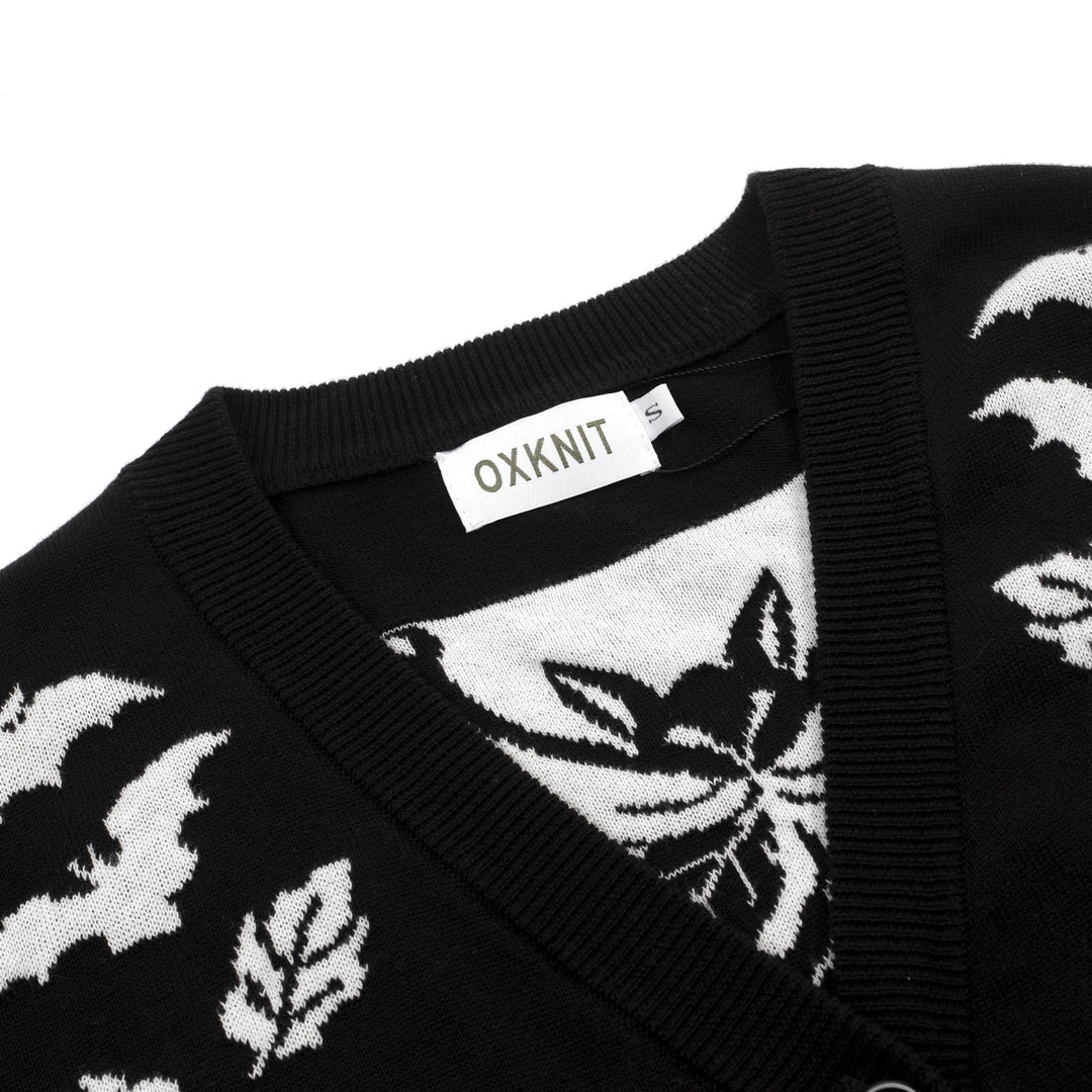 Women's black bat Jacquard V-neck cardigan