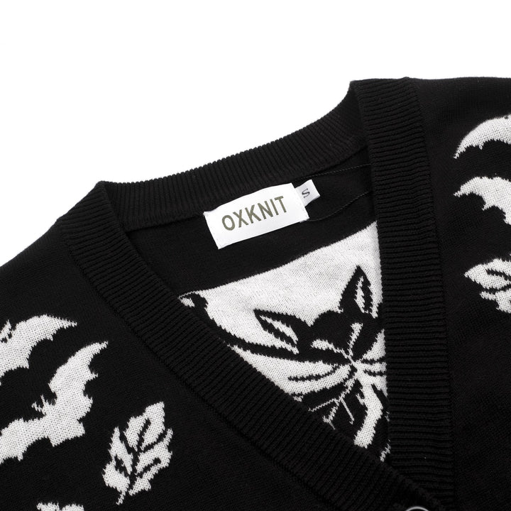 Women's black bat Jacquard V-neck cardigan