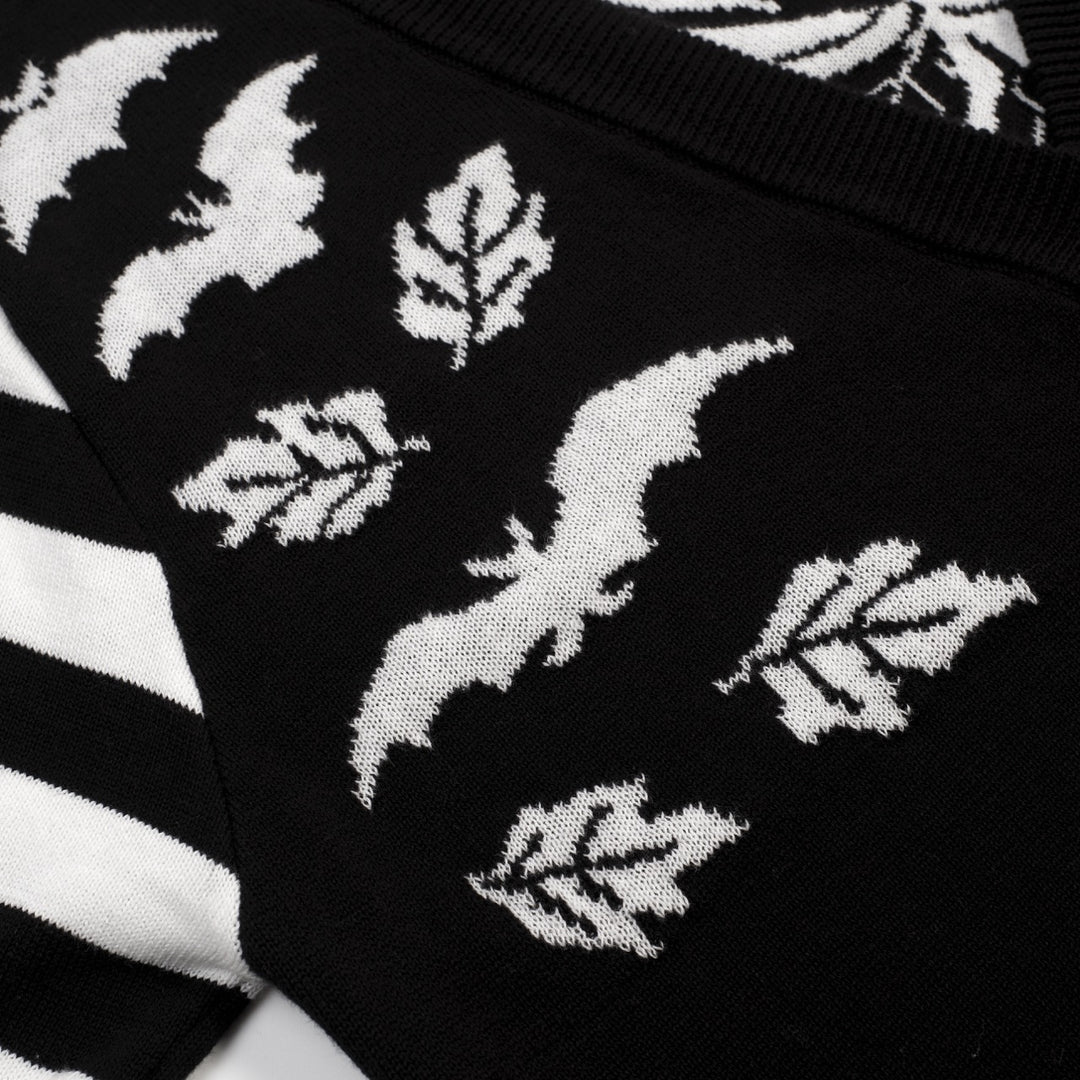 Women's black bat Jacquard V-neck cardigan