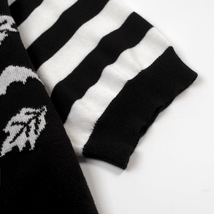 Women's black bat Jacquard V-neck cardigan