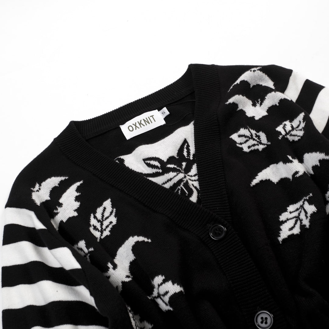 Women's black bat Jacquard V-neck cardigan