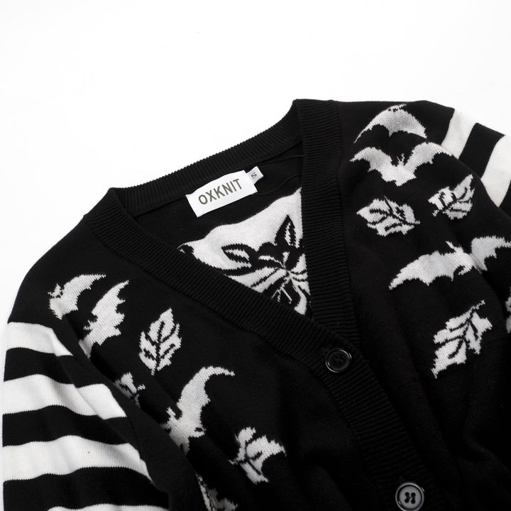 Women's black bat Jacquard V-neck cardigan